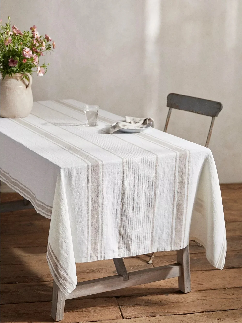 New🌟Terrain-Tuscan Stripe Linen Tablecloth-Blue Stripe